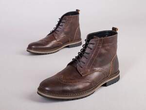 Мужские зимние кожаные коричневые ботинки Оксфорд